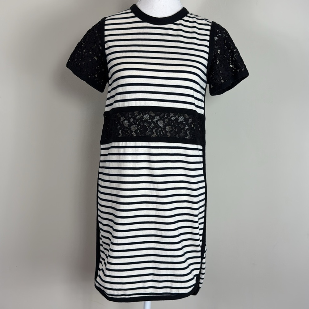 Sea New York Brenton Striped Lace‎ Cut Out Dress in Black & Ivory Stripes Size 0